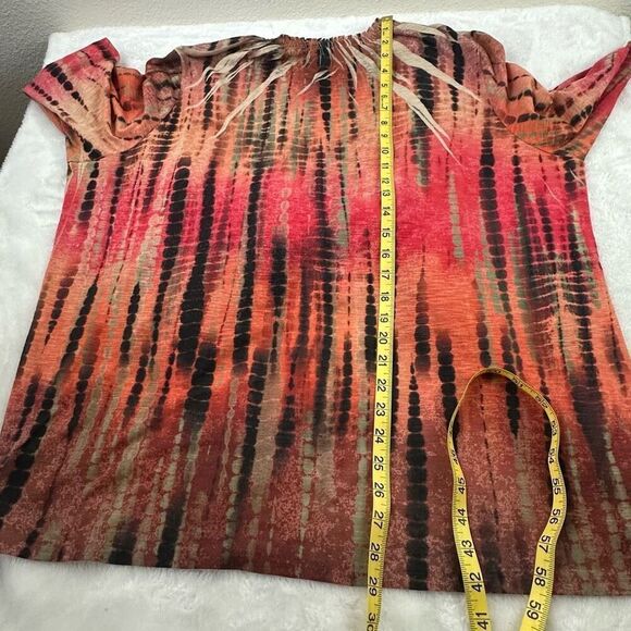 Chicos XL Open Front Lightweight Layering Sweater Red Orange TieDye Hippie Artsy - Picture 8 of 8